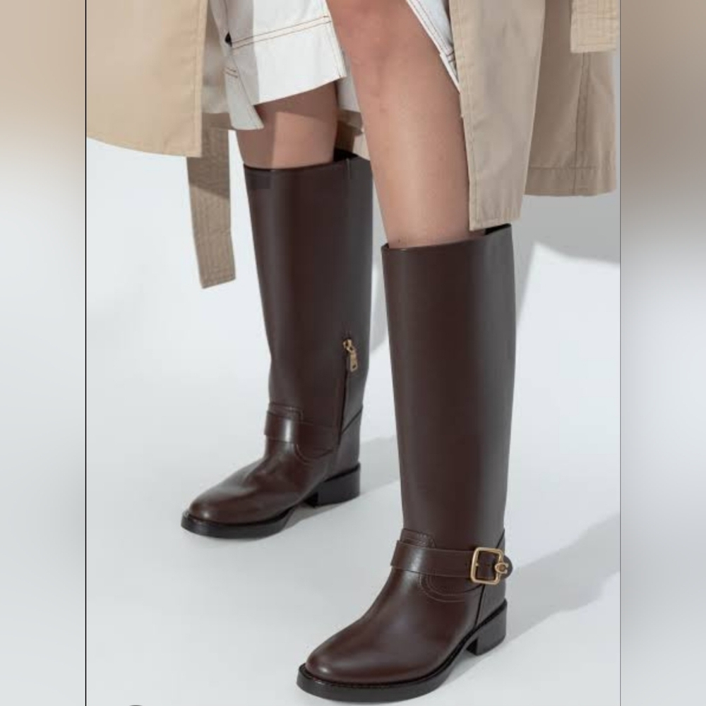 Coach Knee High Boots 9.5 Chocolate Brown Madeline Equestrian Old Money New $295